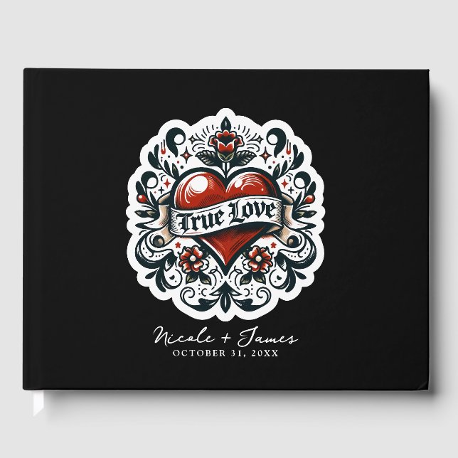 True Love Heart Tattoo Sticker Wedding Guest Book (Front)