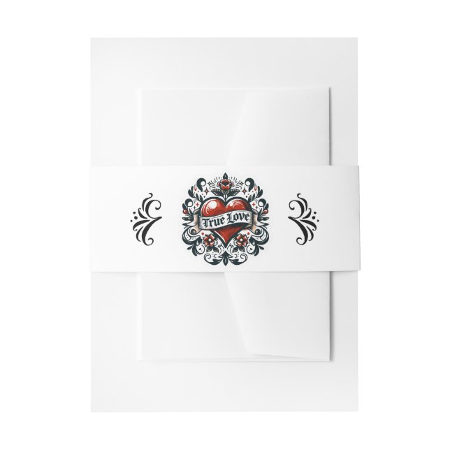 True Love Heart Tattoo Sticker Wedding  Invitation Belly Band (Front Example)