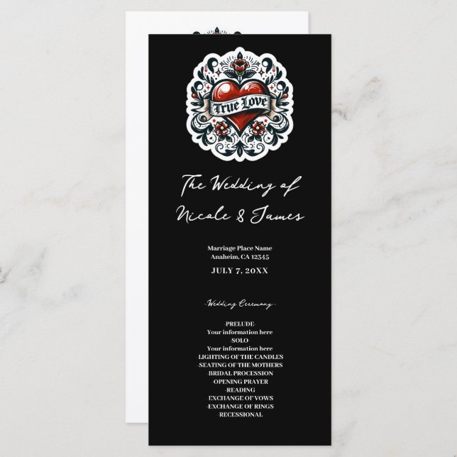 True Love Heart Tattoo Sticker Wedding Program Programme (Front/Back)