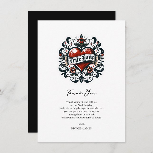 True Love Heart Tattoo Sticker Wedding Thank You Invitation (Front/Back)