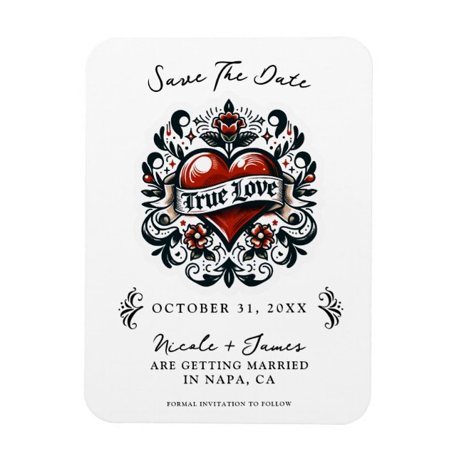 True Love Heart Tattoo Wedding Save the Date  Magnet (Vertical)