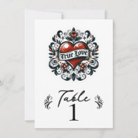 True Love Heart Tattoo Wedding Table Number
