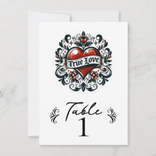 True Love Heart Tattoo Wedding Table Number
