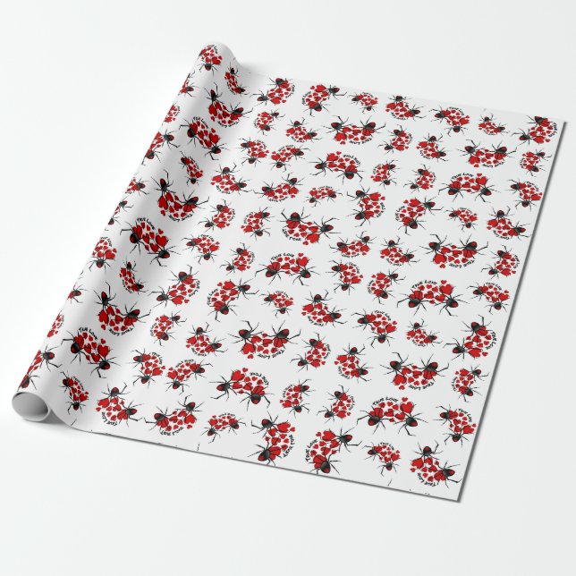 True Love Hearts and Spiders Wrapping Paper (Unrolled)