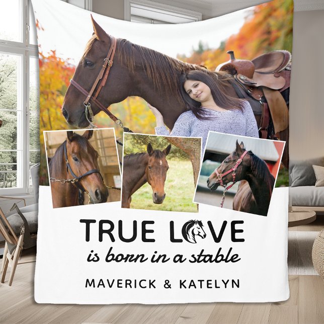 True Love Horse Lover Personalised 4 Photo Collage Fleece Blanket (Creator Uploaded)