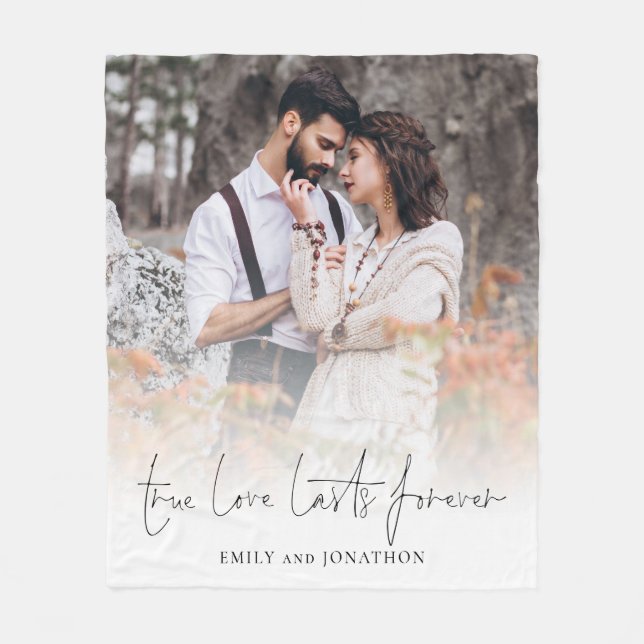True Love Lasts Forever Couple Photo Overlay Fleece Blanket (Front)
