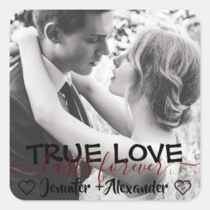True Love Lasts Forever Cute Couple Heart Photo Square Sticker