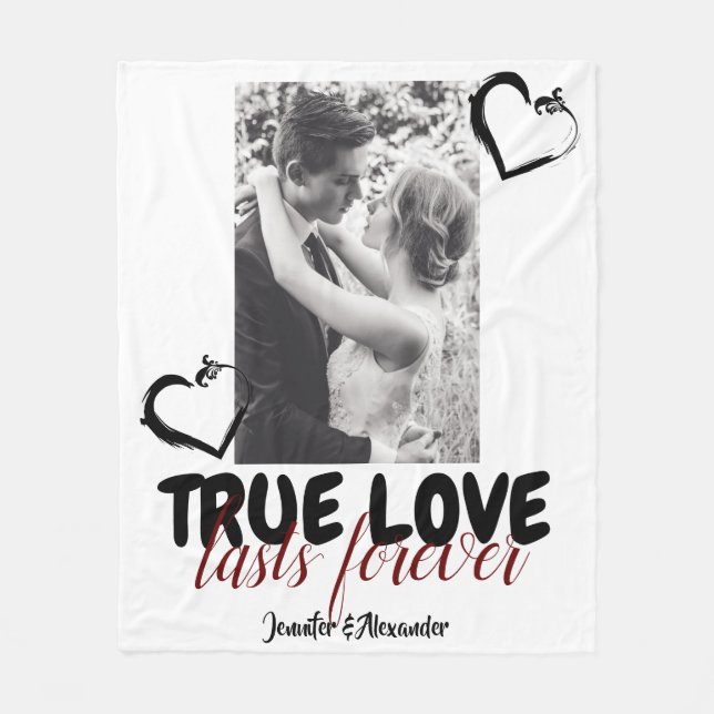 True Love Lasts Forever Hearts Cute Couple Photo  Fleece Blanket (Front)