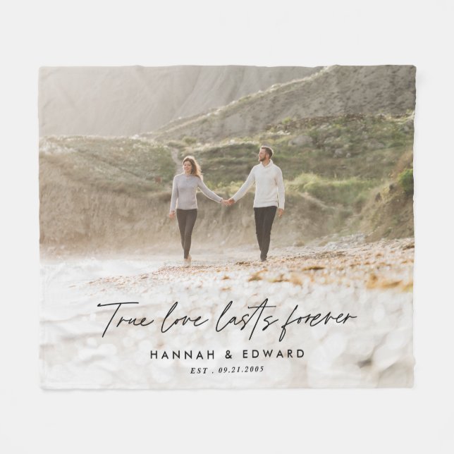 True Love photo modern minimal personalised gift Fleece Blanket (Front (Horizontal))