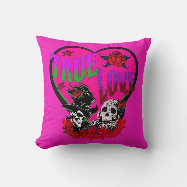 True Love Pink Custom Skull Couple  Cushion (Front)