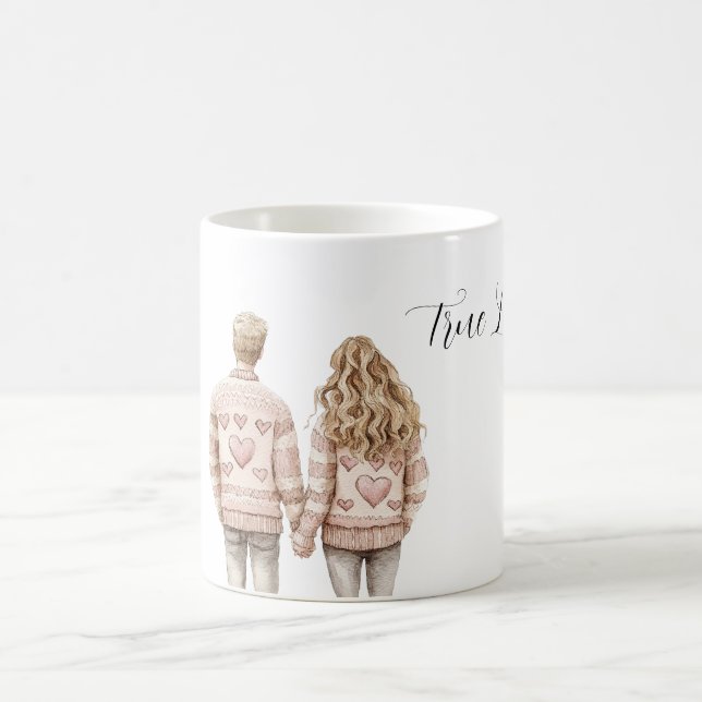 True Love Pink Hearts Couple Coffee Mug (Center)
