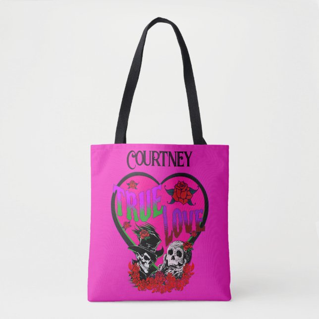 True Love Pink Skull Couple Custom Tote Bag (Front)
