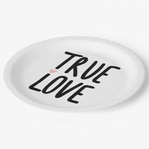 True Love Quote Black White Wedding  Paper Plate