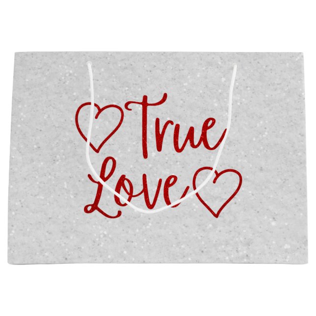 True Love Red Glitter Valentine's Large Gift Bag (Front)
