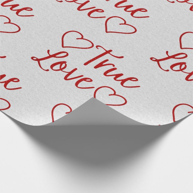 True Love Red Glitter Valentine's Wrapping Paper (Corner)
