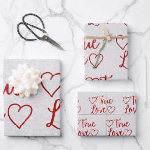 True Love Red Glitter Valentine's Wrapping Paper