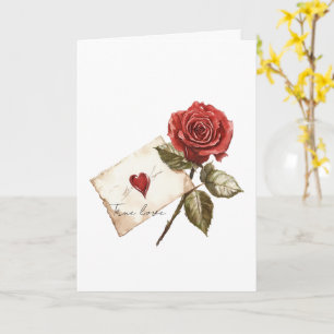 True Love Red Rose Letter Heart Card