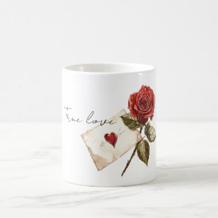 True Love Red Rose Letter Heart Coffee Mug
