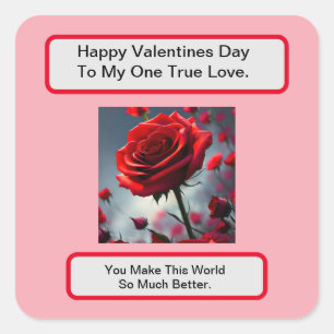 True Love Red Rose, Valentines Day  Square Sticker