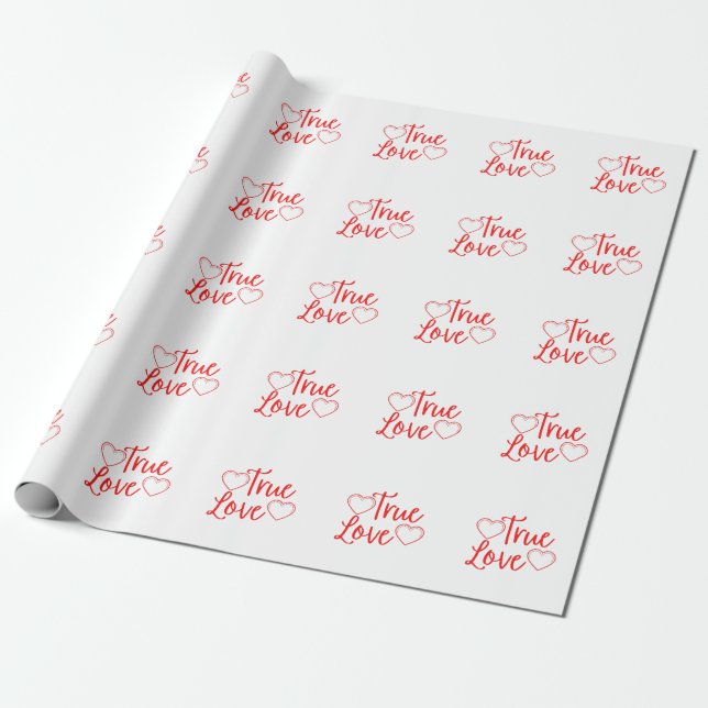 True Love Red Valentine's Wrapping Paper (Unrolled)