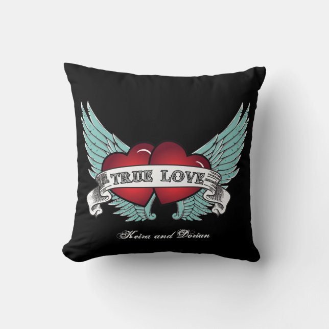 True Love Rockabilly Winged Heart Cushion (Front)