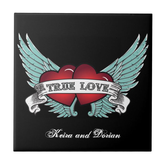True Love Rockabilly Winged Heart Tile (Front)