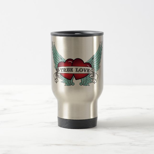 True Love Rockabilly Winged Heart Travel Mug (Center)