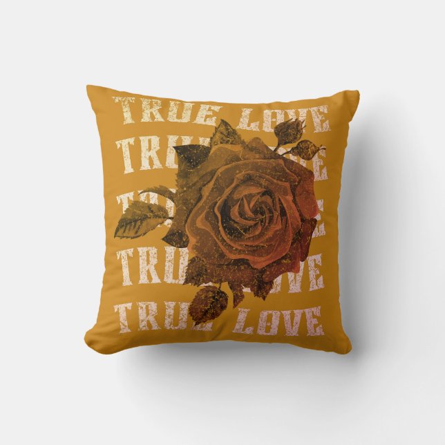 True Love Rose Romantic Valentine's Day B&W Cushion (Front)