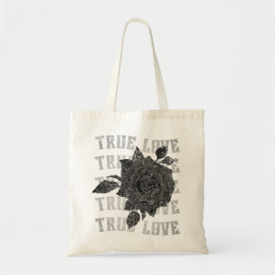 True Love Rose Romantic Valentine's Day B&W Tote Bag