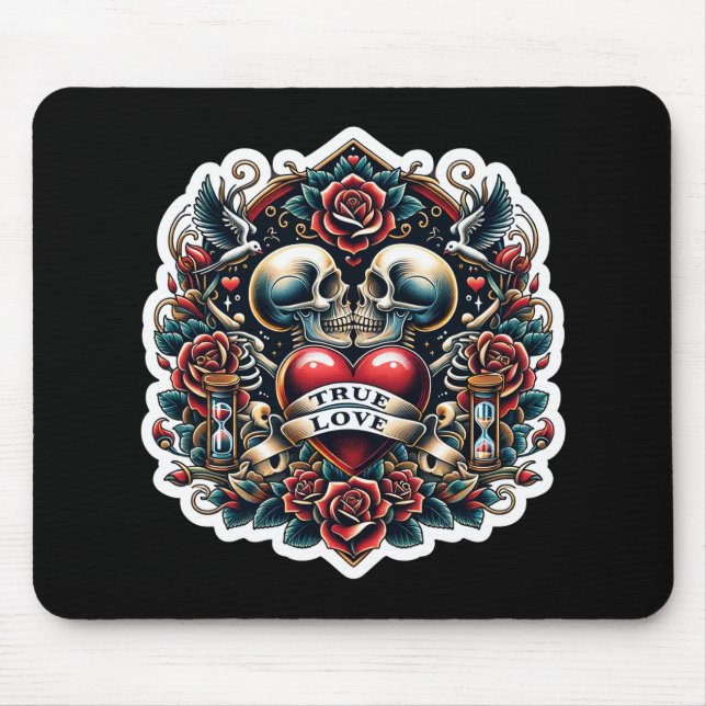 True Love Skeleton Heart Tattoo Look Mouse Mat (Front)