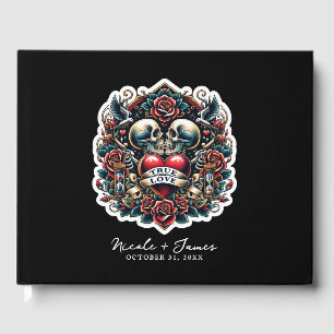True Love Skeleton Heart Tattoo Wedding Guest Book