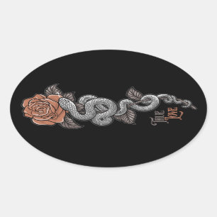 TRUE LOVE Snake on Rose Oval Sticker
