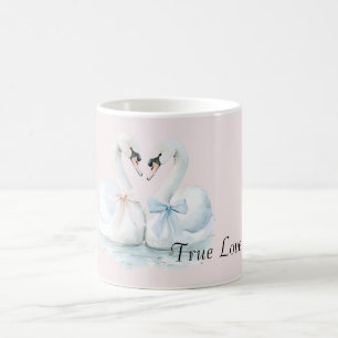 True Love Swans Pink Blue Bows Coffee Mug