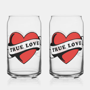 True Love Tattoo Heart Classic Romance Design Can Glass