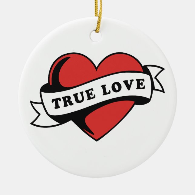 True Love Tattoo Heart | Classic Romance Design Ceramic Tree Decoration (Front)