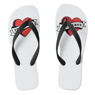 True Love Tattoo Heart | Classic Romance Design Flip Flops