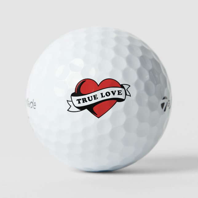 True Love Tattoo Heart | Classic Romance Design Golf Balls (Front)