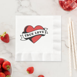 True Love Tattoo Heart   Classic Romance Design Napkin