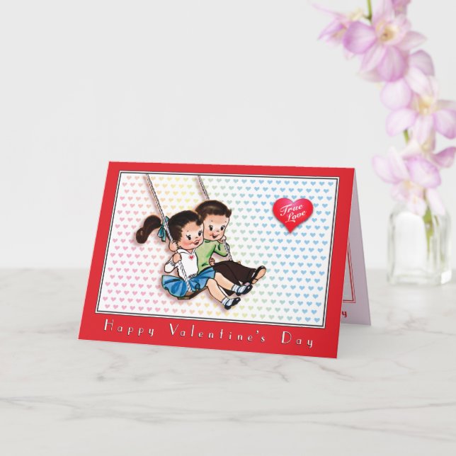 True Love Vintage Valentine's Day Colourful Hearts Card (Orchid)