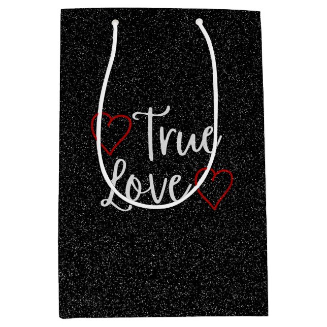 True Love White Glitter Valentine's Medium Gift Bag (Front)