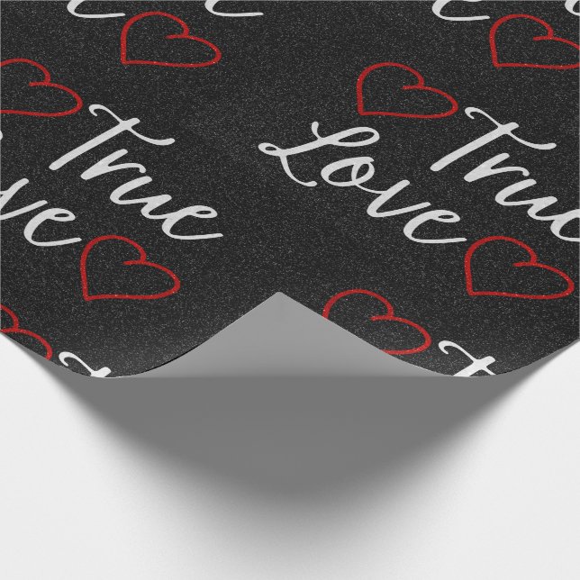 True Love White Glitter Valentine's Wrapping Paper (Corner)