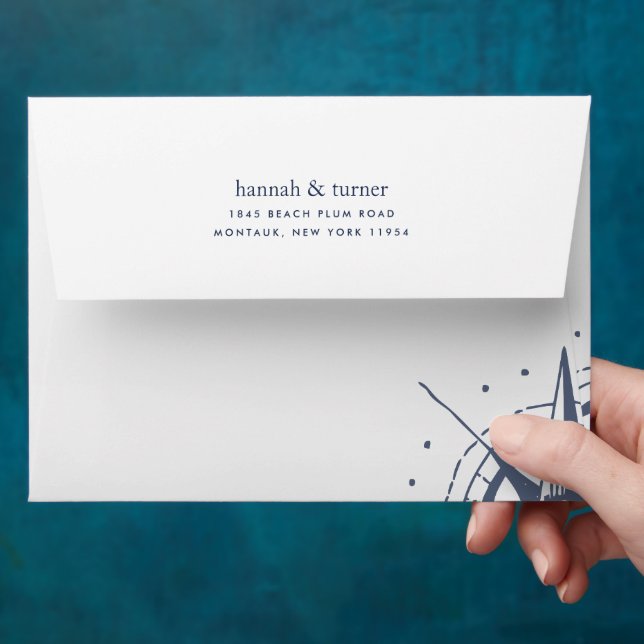 True North | Nautical Compass 5x7 Return Address Envelopes (Hand)
