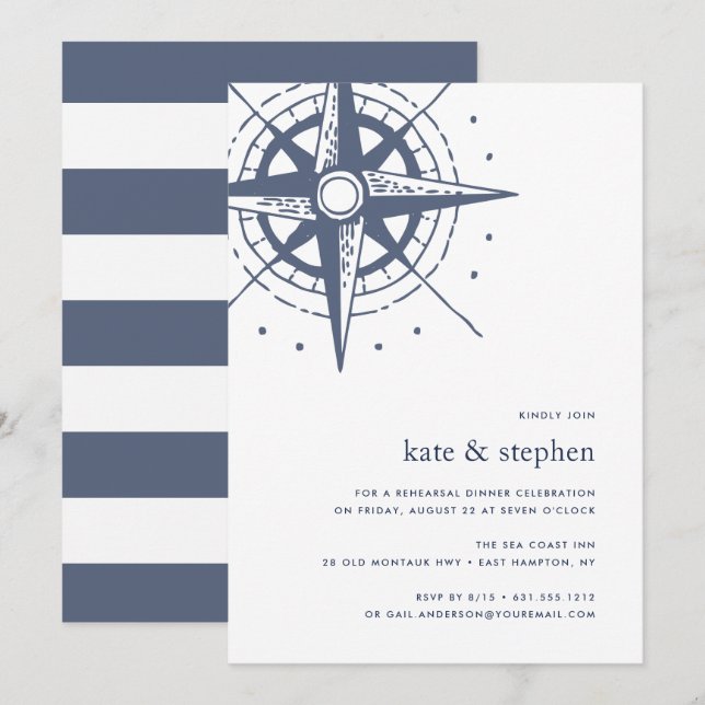 True North | Nautical Rehearsal Dinner Invitation (Front/Back)