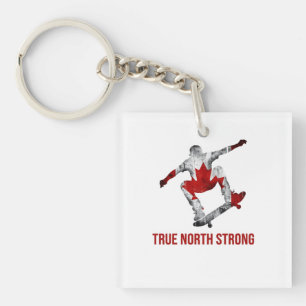 True North Strong Canadian Flag Snowboarder Winter Key Ring