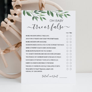 True Or False Game with Answers Baby Shower Card