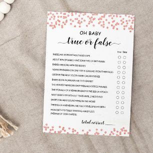 True Or False Game with Answers Baby Shower Card