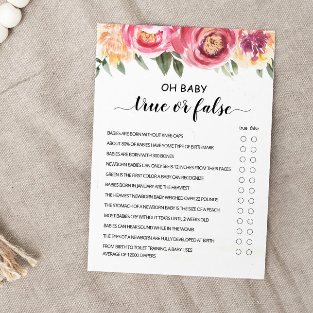 True Or False Game with Answers Baby Shower Card (Creator Uploaded)
