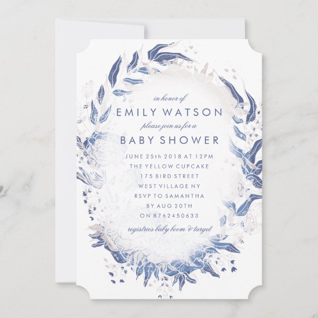 True Romance Navy Floral Beach Baby Shower Invitation (Front)