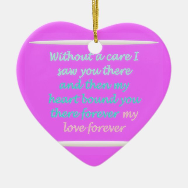 True Romance poem pattern pink Ceramic Tree Decoration (Front)