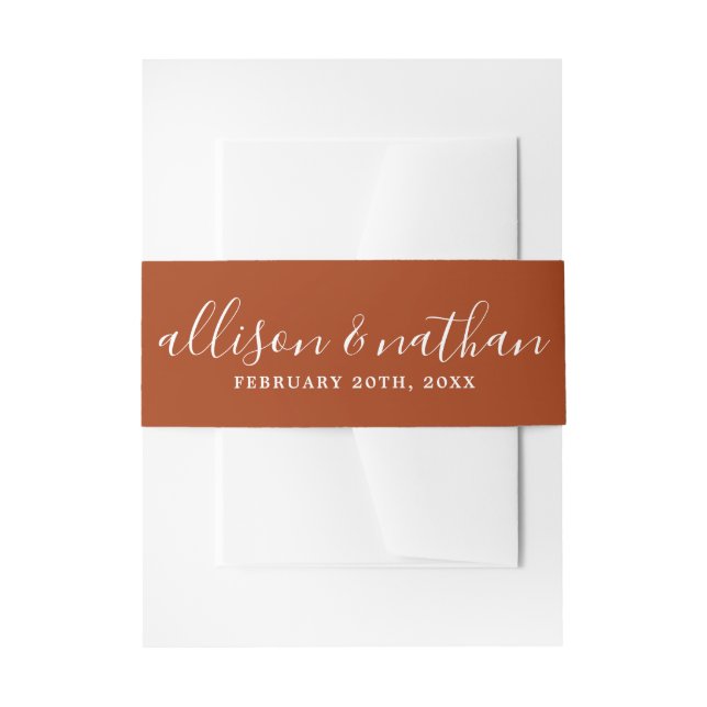 True Simplicity 1 Bride and Groom Rust Wedding Invitation Belly Band (Front Example)